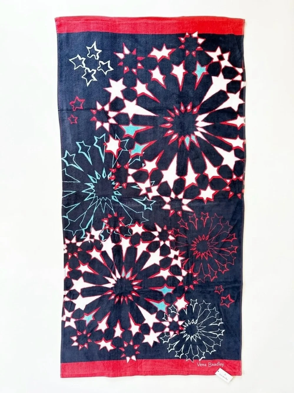 NWT Vera Bradley Patriotic Firecrackers Beach Towel Retired 2012 Red White Blue